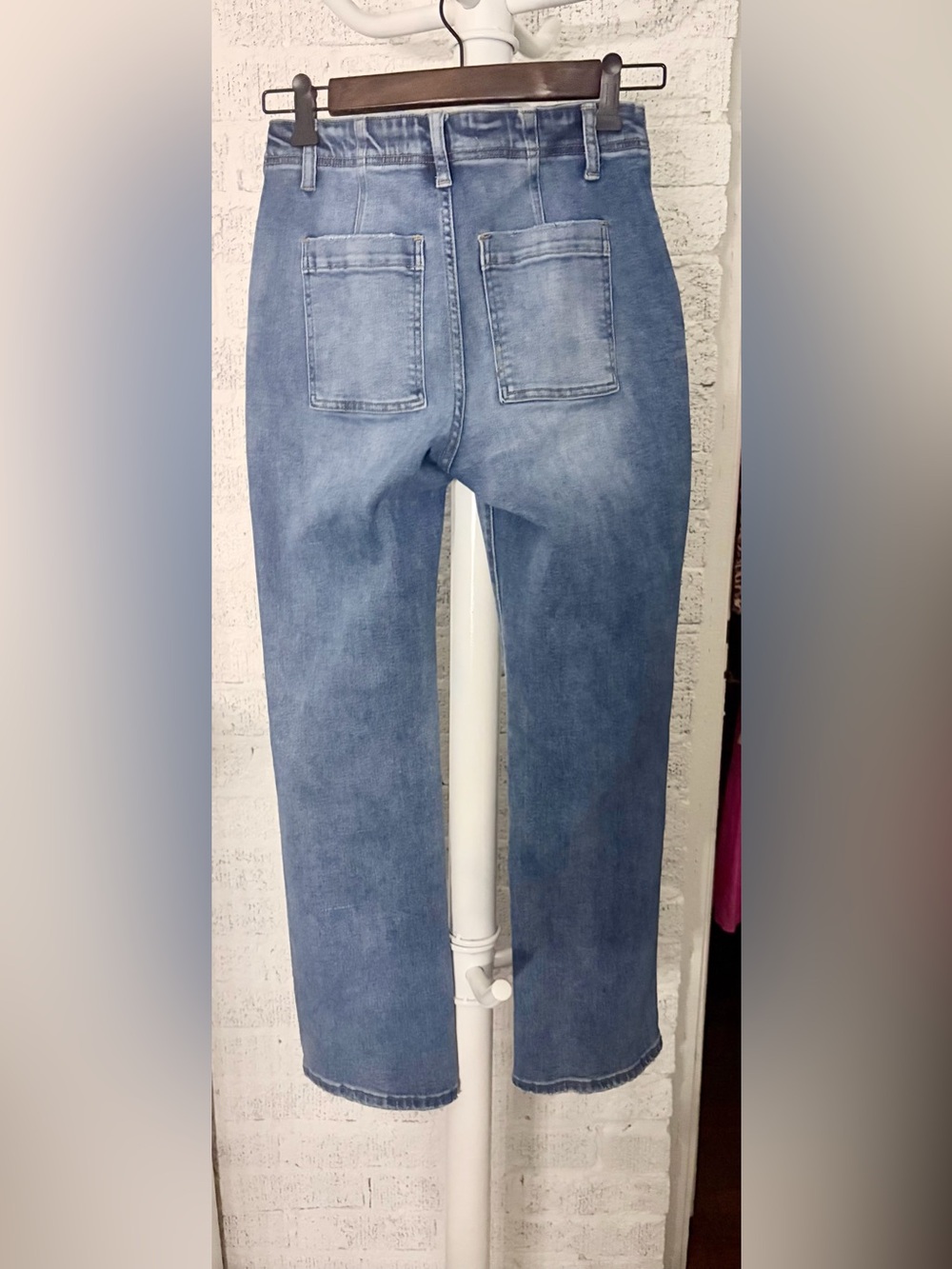 Risen High-Rise Ankle Flare Patch-Pocket Jeans — Medium Blue Sz 1/25 - Picture 8 of 9